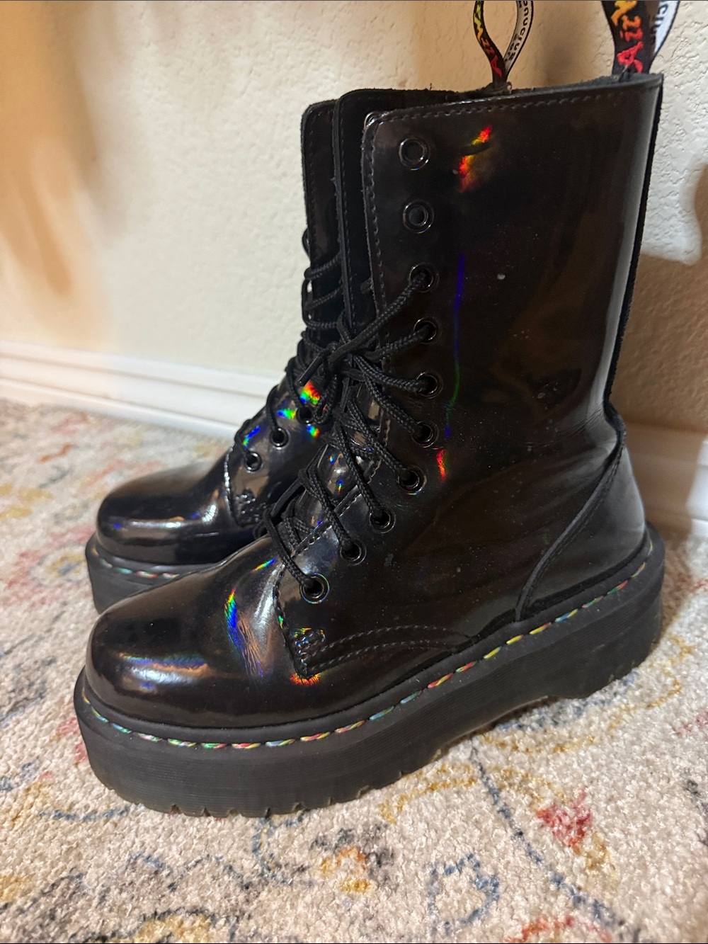 Jadon Hi Black Rainbow Patent Platform Boot